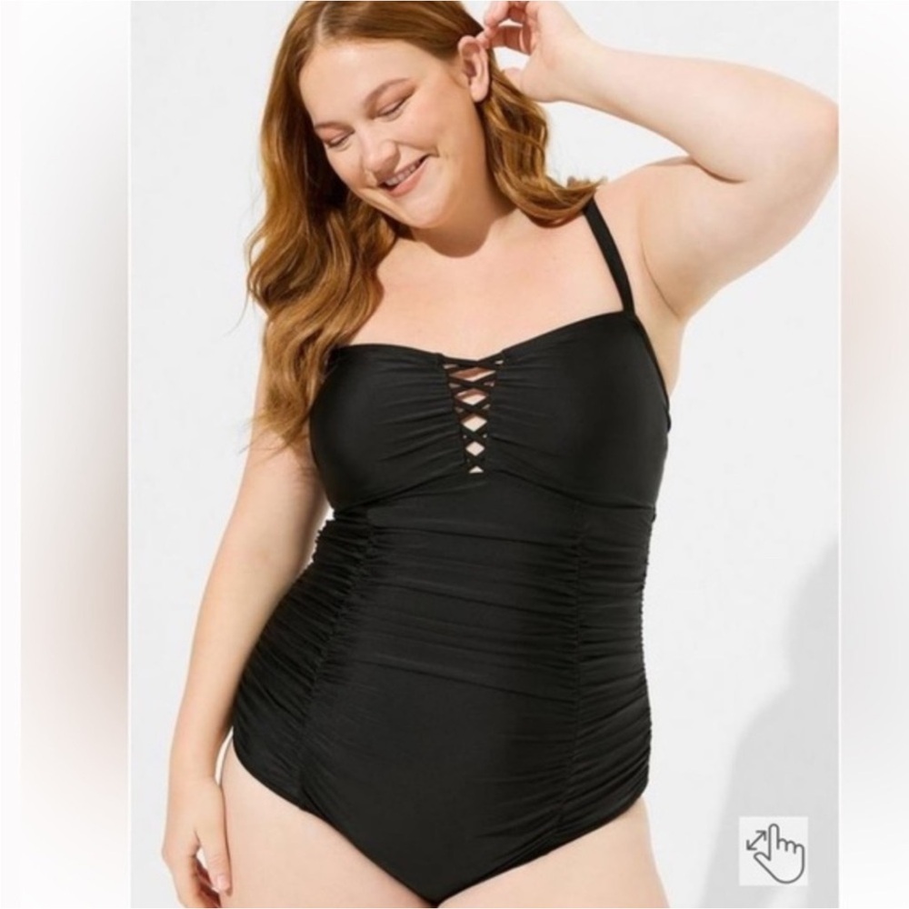 Torrid Wireless Lattice Front One Piece Swimsuit